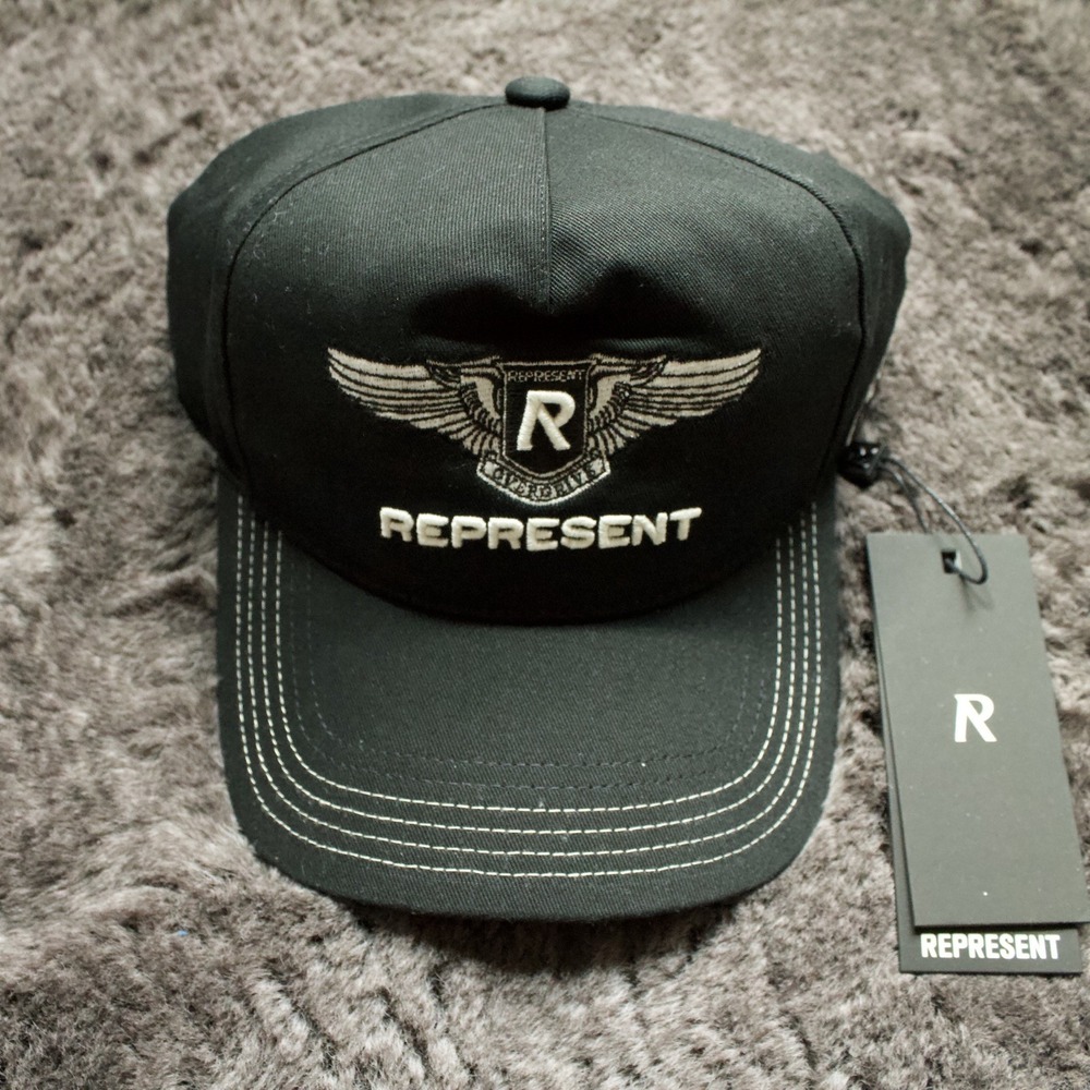 Represent Overdrive Badge Men Black Cotton Twill Snapback Hat MLM8851-01 OS